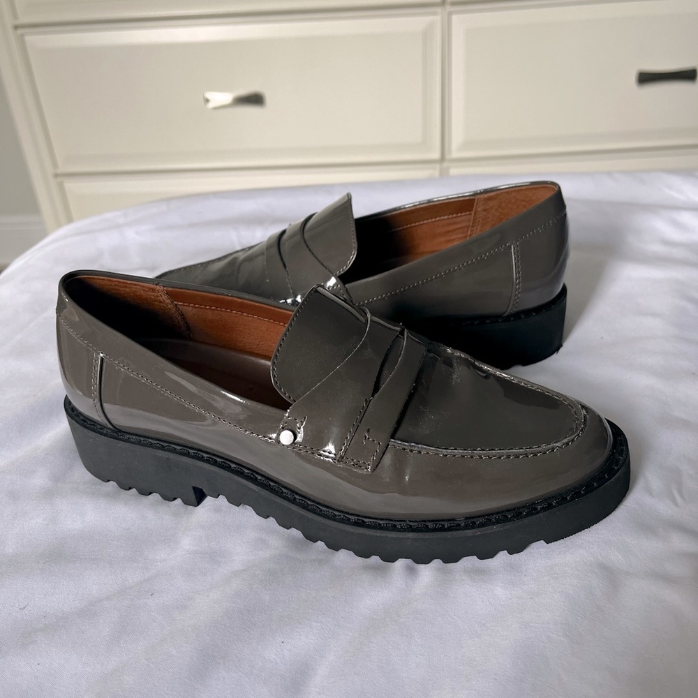 Franco Sarto gray patent leather loafers